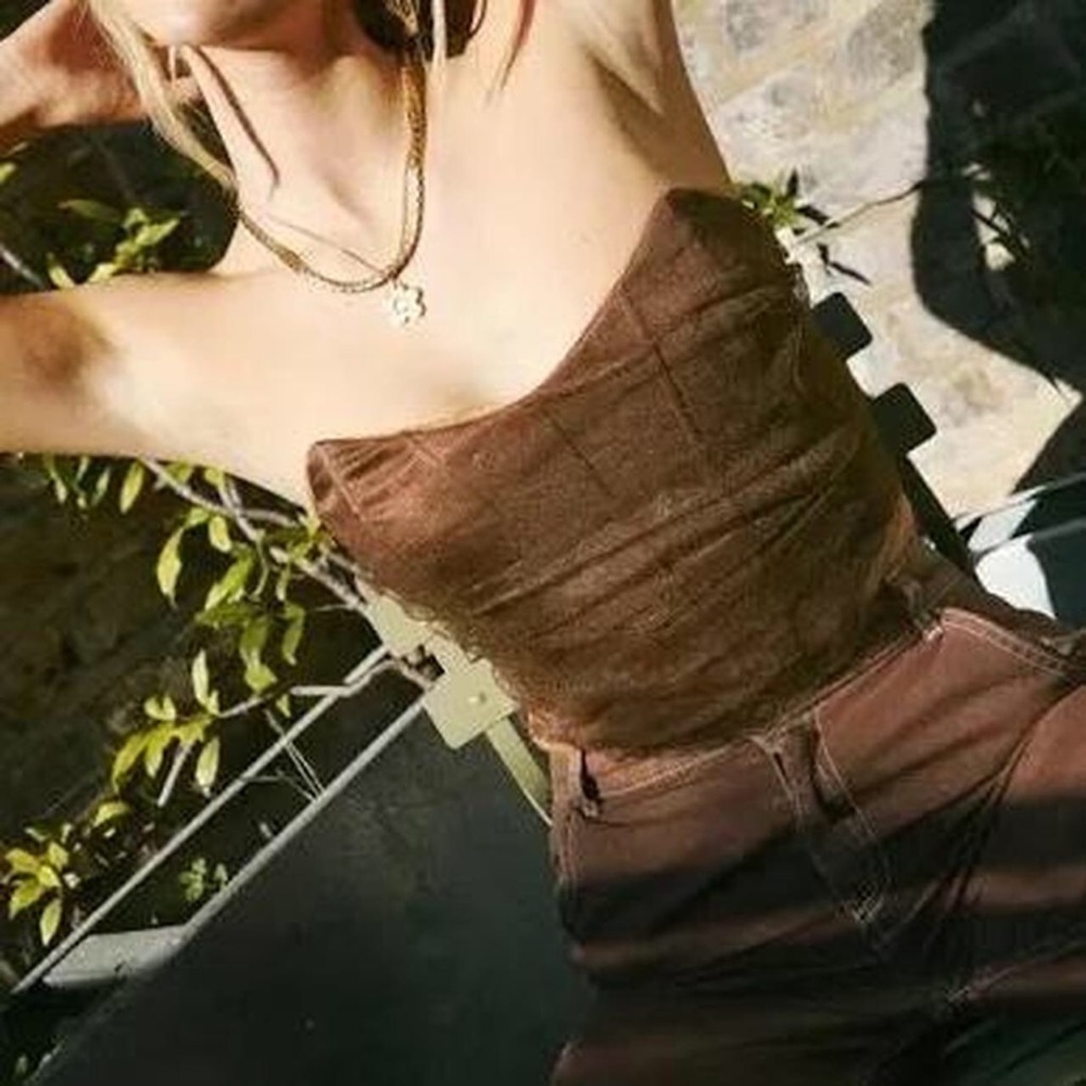 Zara Tulle corset crop top in Brown Medium - Picture 2 of 13